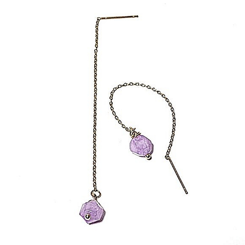 Light purple & gold stainless steel threader earrings